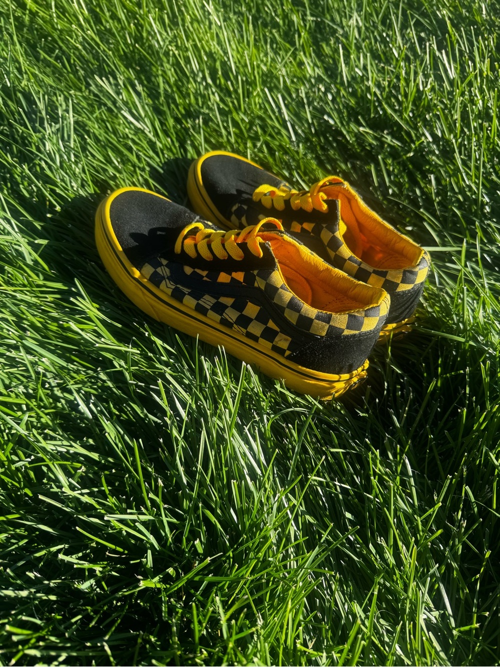 Vans Old Skool Black Yellow Checkerboard Kids Size 3